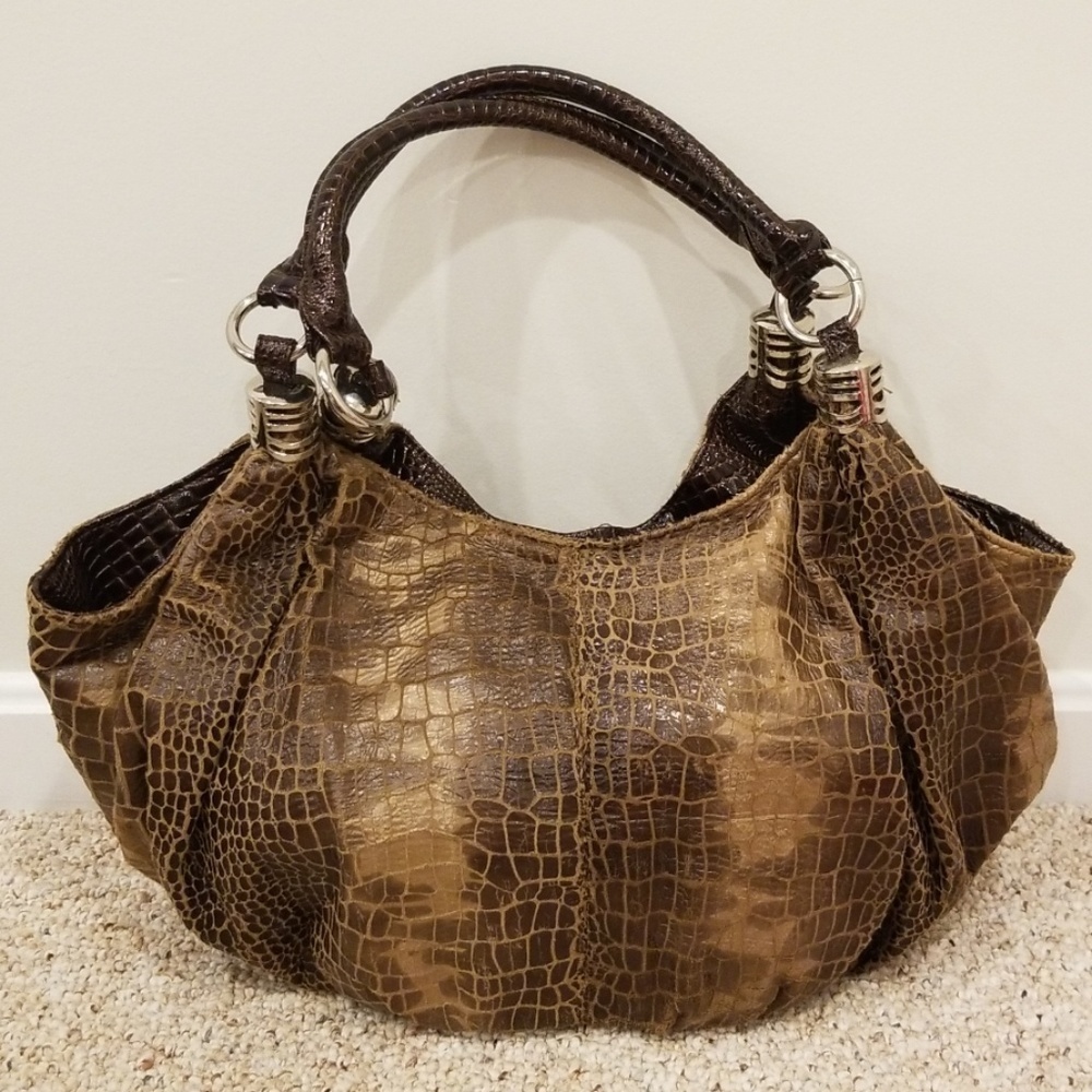 Brown Textured Double Strapped Purse